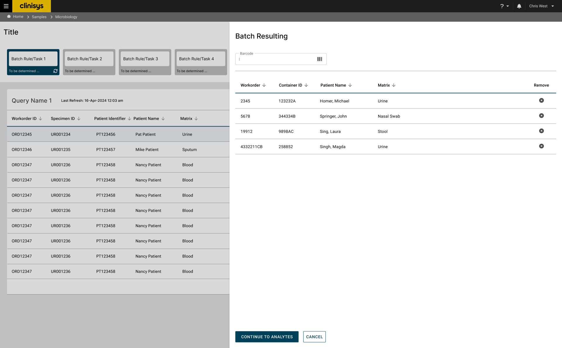 Wireframe of the Batch Resulting panel with barcode scan field